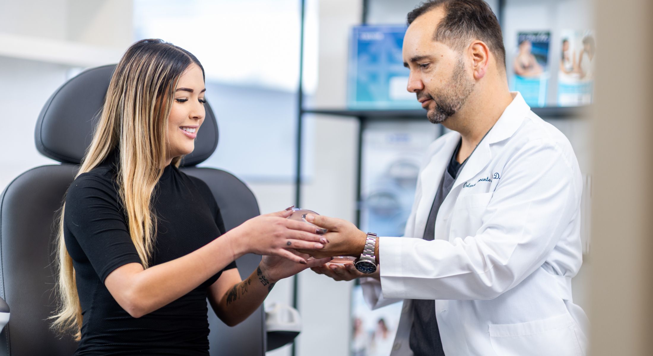 Patient consultation in a medical office setting.